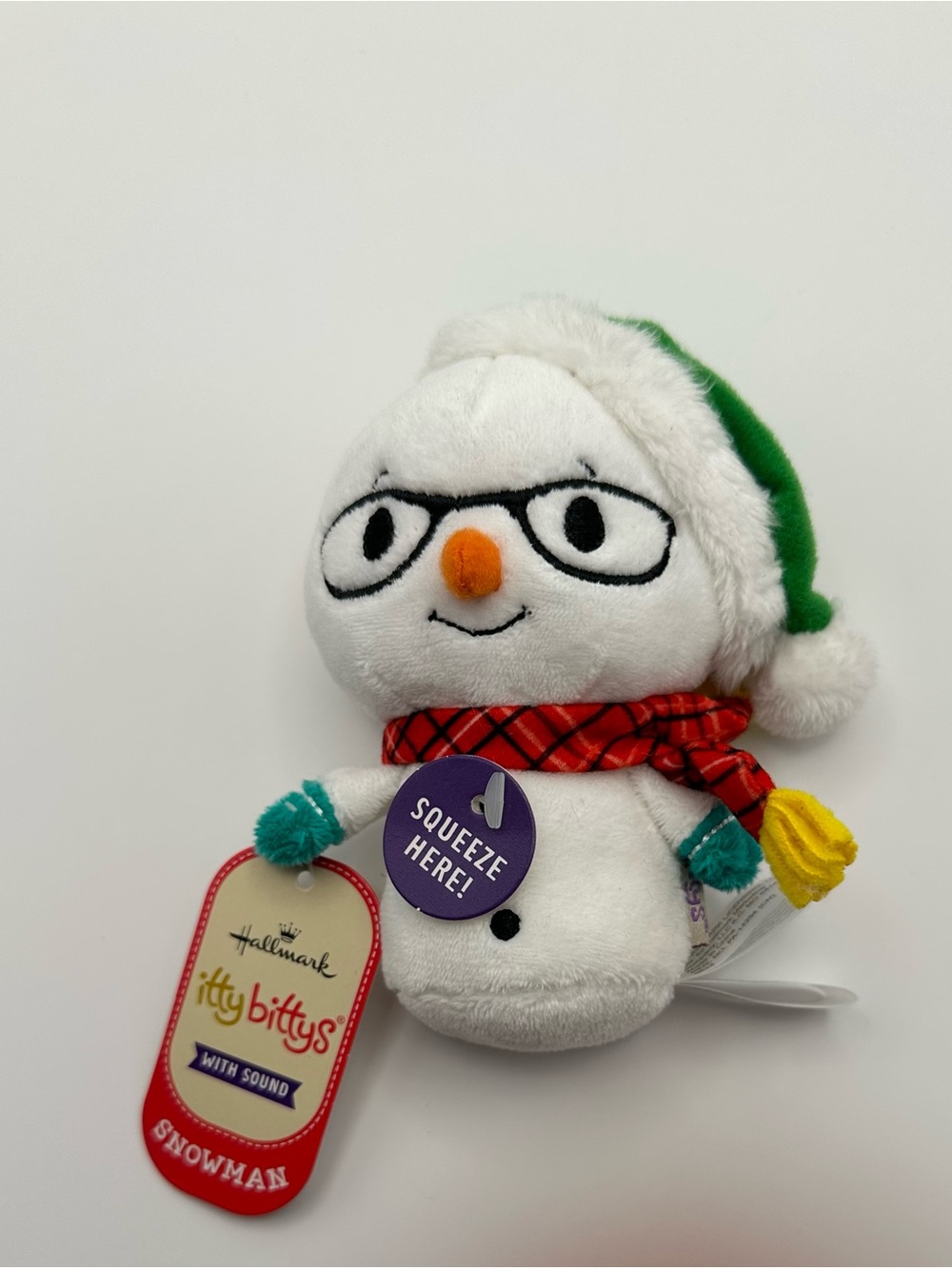 Hallmark itty bittys® Snowman Plush with Green Hat, Red Scarf and Yellow Accent